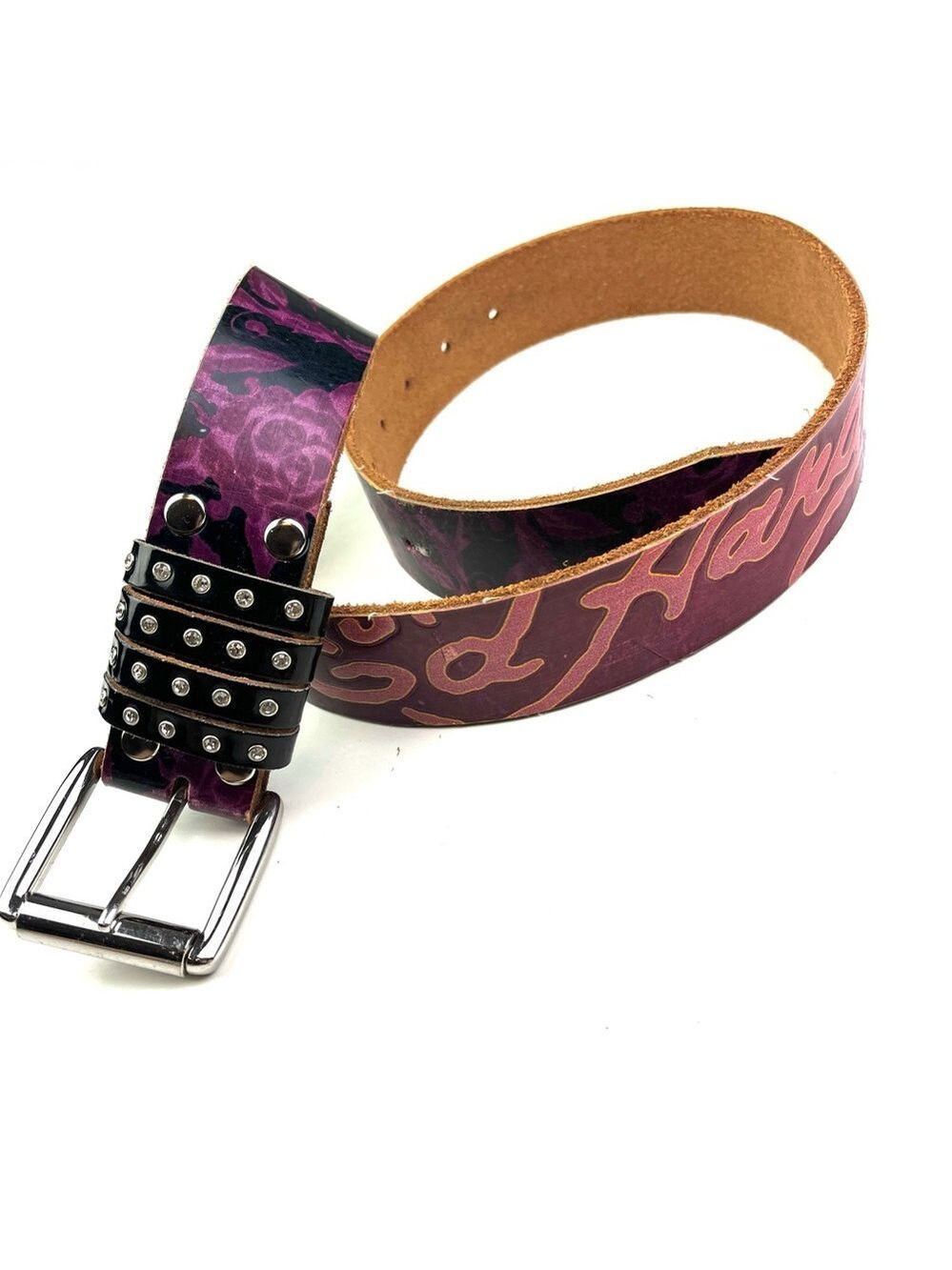 Ed Hardy Graffiti Tattoo 90s Y2K Streetwear Handmade Leather Belt size medium